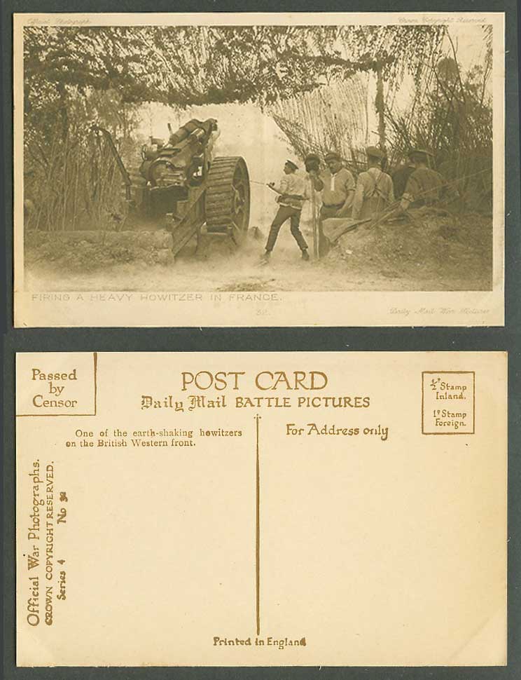 WW1 Daily Mail Old Postcard Firing a Heavy Howitzer in France British W Front 32