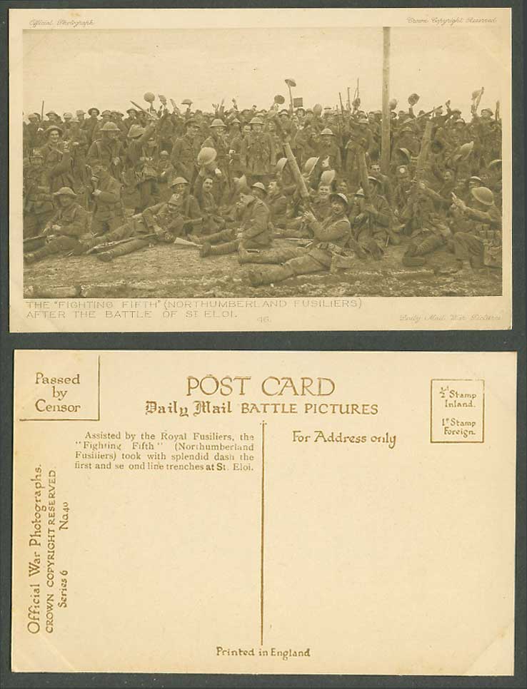 WW1 Daily Mail Old Postcard Fighting 5th Northumberland Fusiliers Battle St Eloi