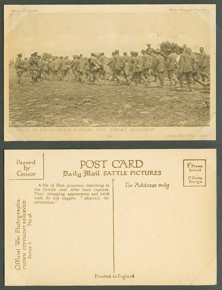 WW1 Daily Mail Old Postcard Taking in Prisoners of War POW Great Advance Soldier