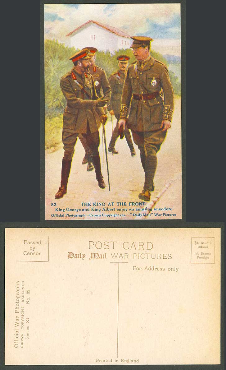 WW1 Daily Mail Old Postcard King George 5th & King Albert Enjoy Amusing Anecdote