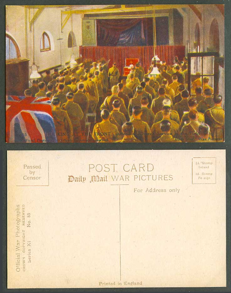 WW1 Daily Mail Old Postcard King George V. Attending Church Service in the Field