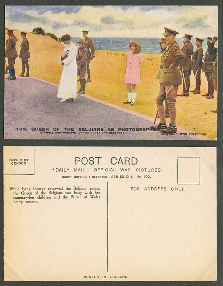 WW1 Daily Mail Old Postcard Queen of Belgians Photographer, King George V Prince