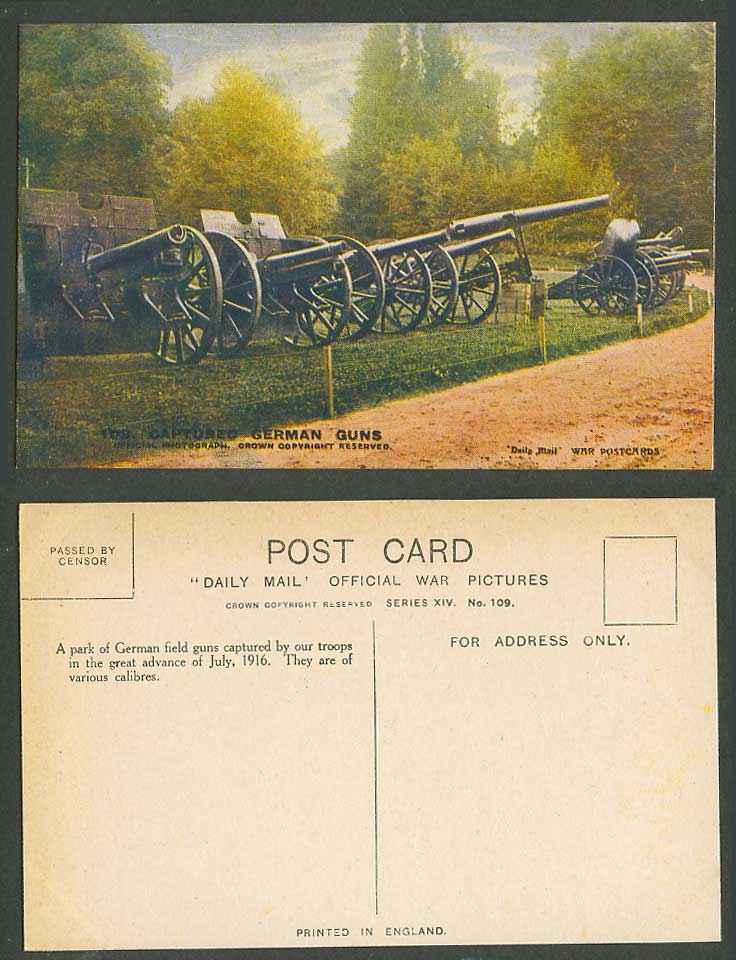 WW1 Daily Mail Old Postcard Captured German Field Gun in Great Advance July 1916