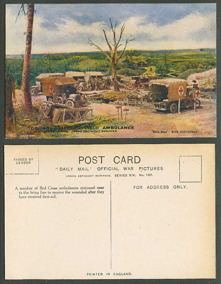 WW1 Daily Mail Old Postcard Red Cross An Advanced Field Ambulance nr Firing Line