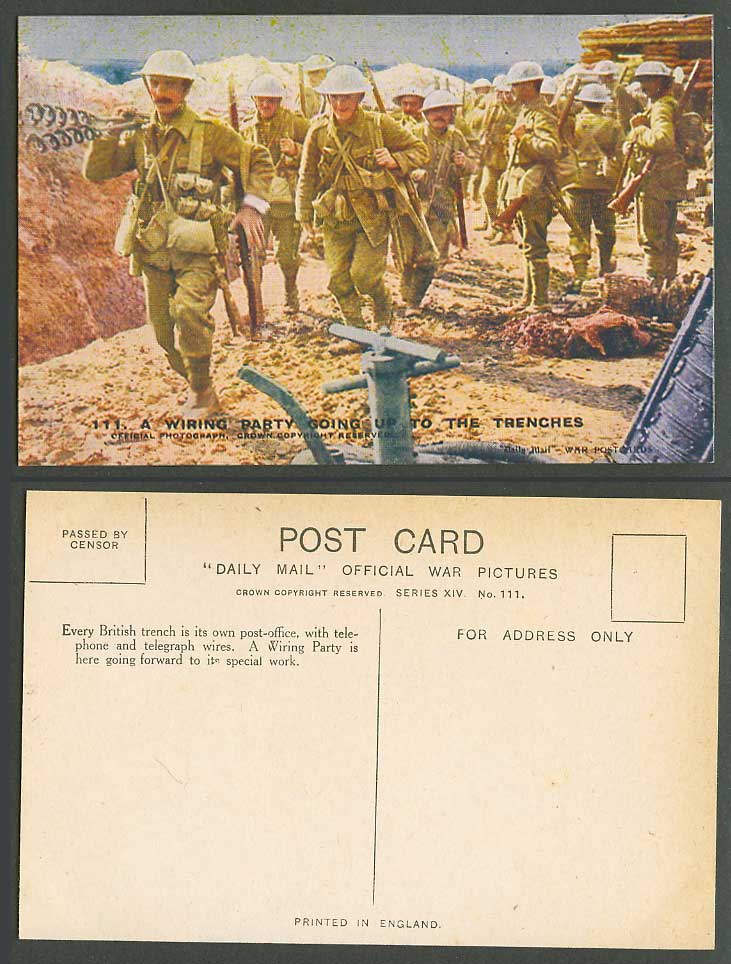 WW1 Daily Mail Old Postcard A Wiring Party Going to Trenches Telephone Telegraph