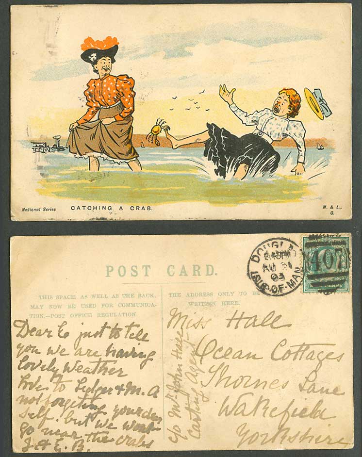 Seaside Comic Humour Catching a Crab, Glamour Old Women Ladies 1903 Old Postcard