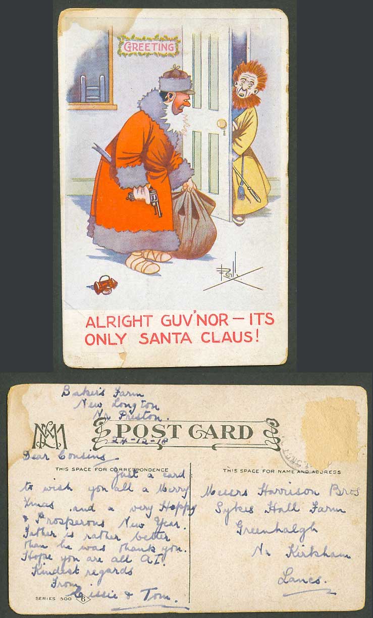 Alright Guv'nor, it's only Santa Claus! Father Christmas Xmas 1918 Old Postcard