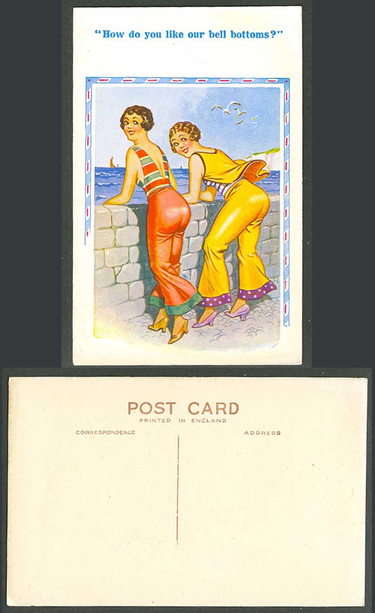 Comic Old Postcard How Do You Like Our Bell Bottoms? Glamour Ladies Women Girls