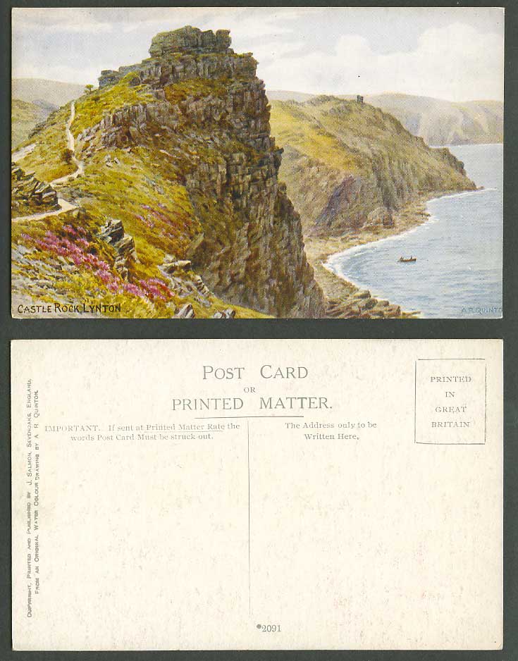 AR Quinton Old Postcard Castle Rock Lynton Devon Cliffs Seaside Panorama No.2091