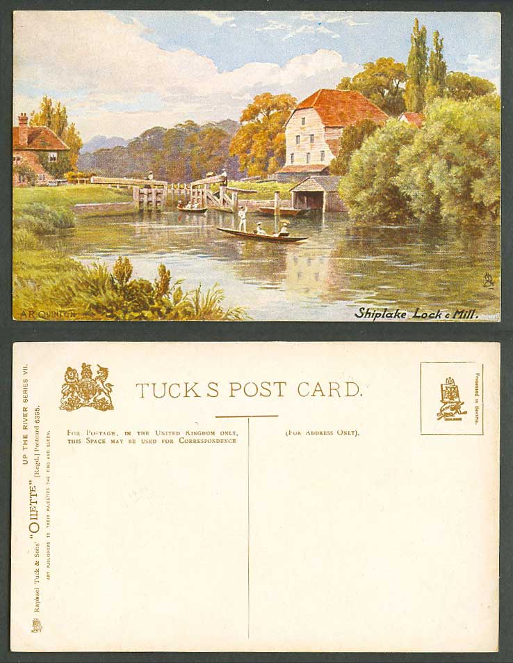 A.R. Quinton Old Tuck's Oilette Postcard Shiplake Lock & Mill, Canal, Boats 6395