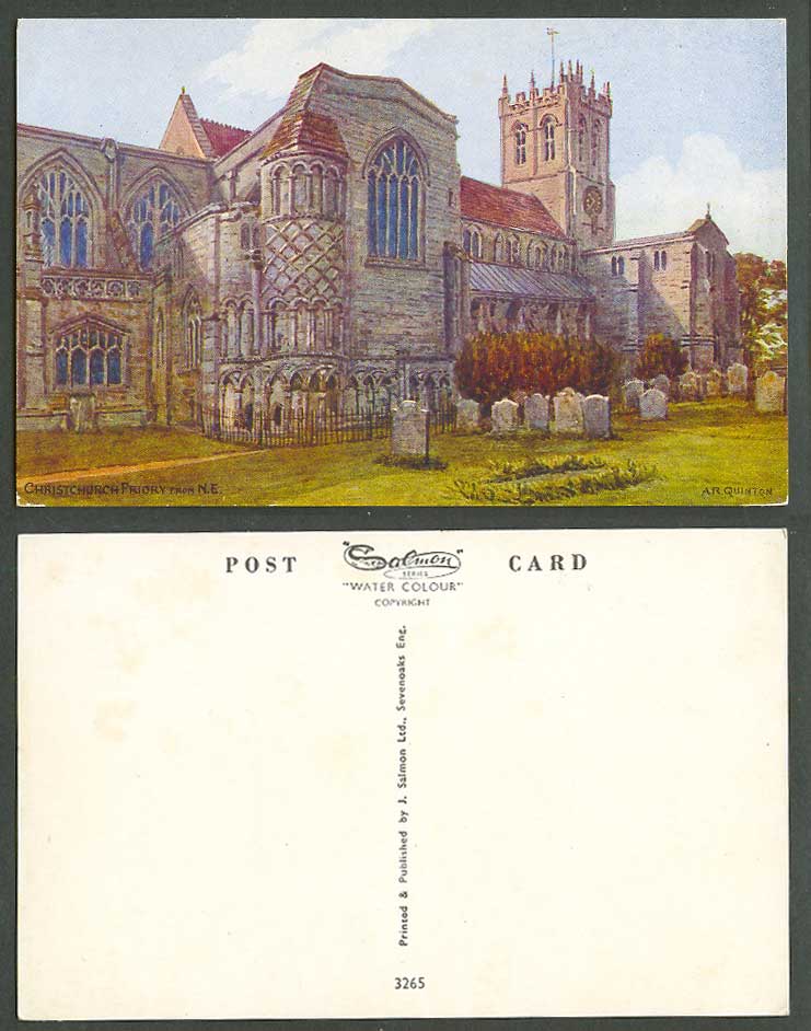 AR Quinton Old Postcard Christchurch Priory from N.E. North East Dorset ARQ 3265