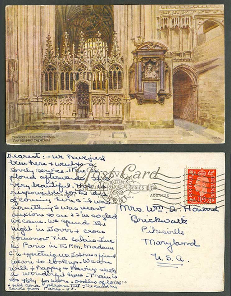A.R. Quinton 1938 Old Postcard Transept of Martyrdom, Canterbury Cathedral 2714
