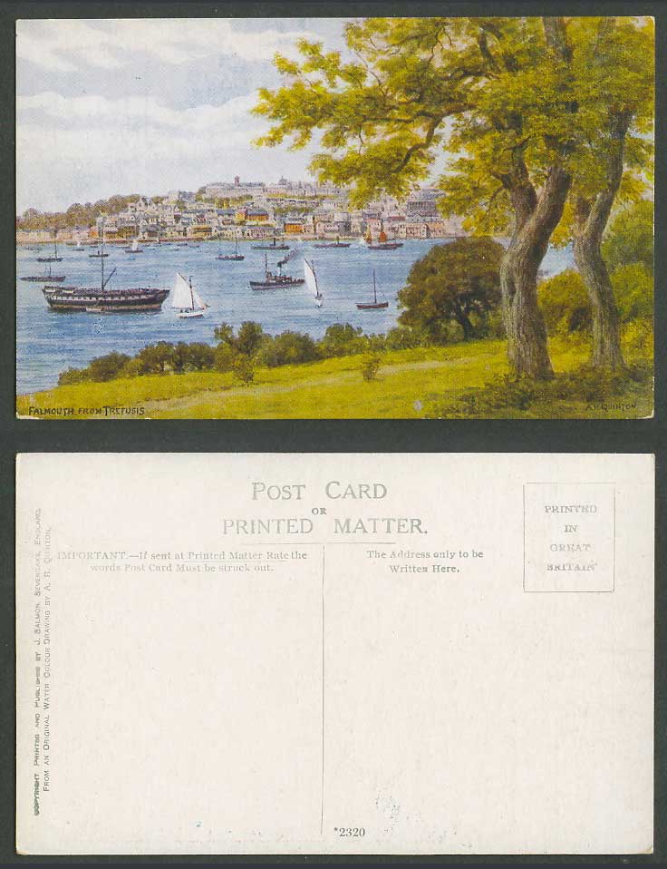 A.R. Quinton Old Postcard Falmouth from Trefusis Sailing Boats Ships Yachts 2320