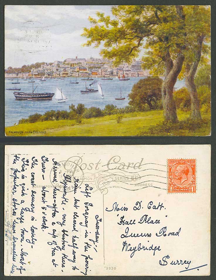 AR Quinton Old Postcard Falmouth from Trefusis Sailing Boats Ships Panorama 2320