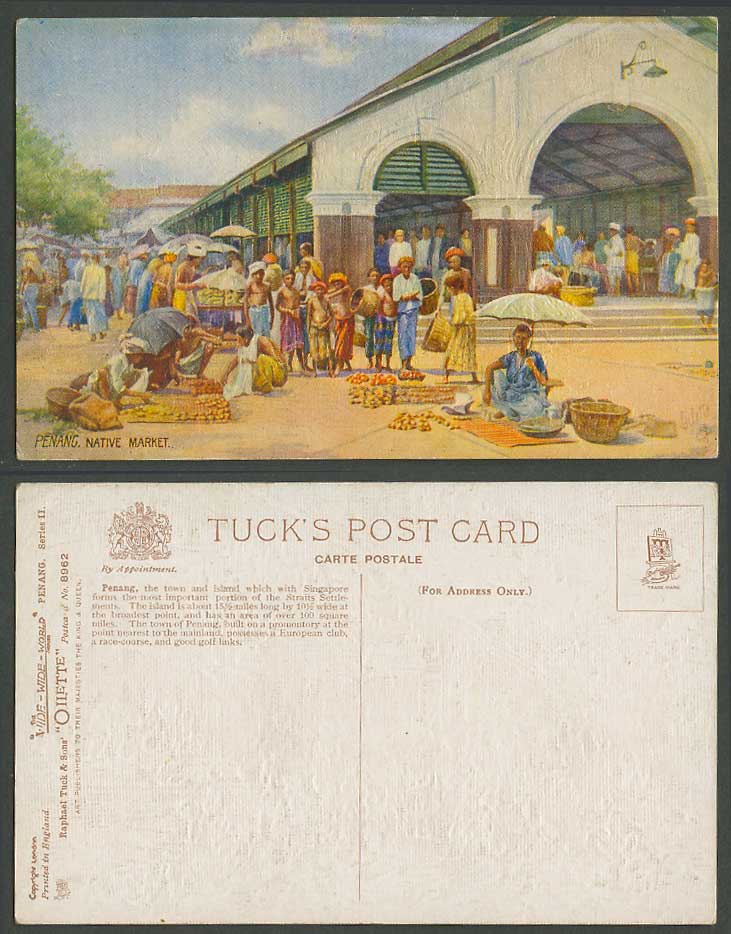 Penang Old Tuck's Oilette Postcard Native Market Street Sellers Vendors Children