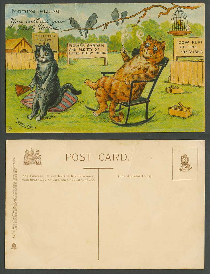 Louis Wain Artist Signed Cats Fortune Telling Teller Smoking Old Tuck's Postcard