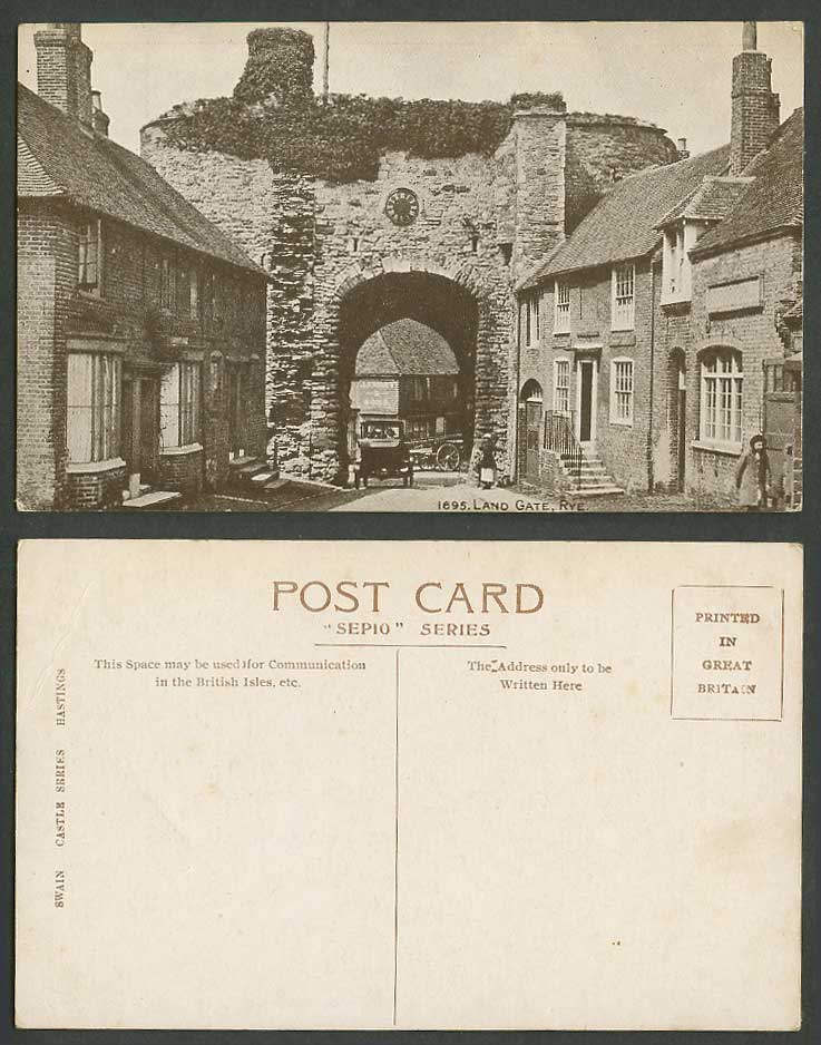 Rye Land Gate Landgate Clock Street Scene Carts Sussex Old Postcard Swain Castle