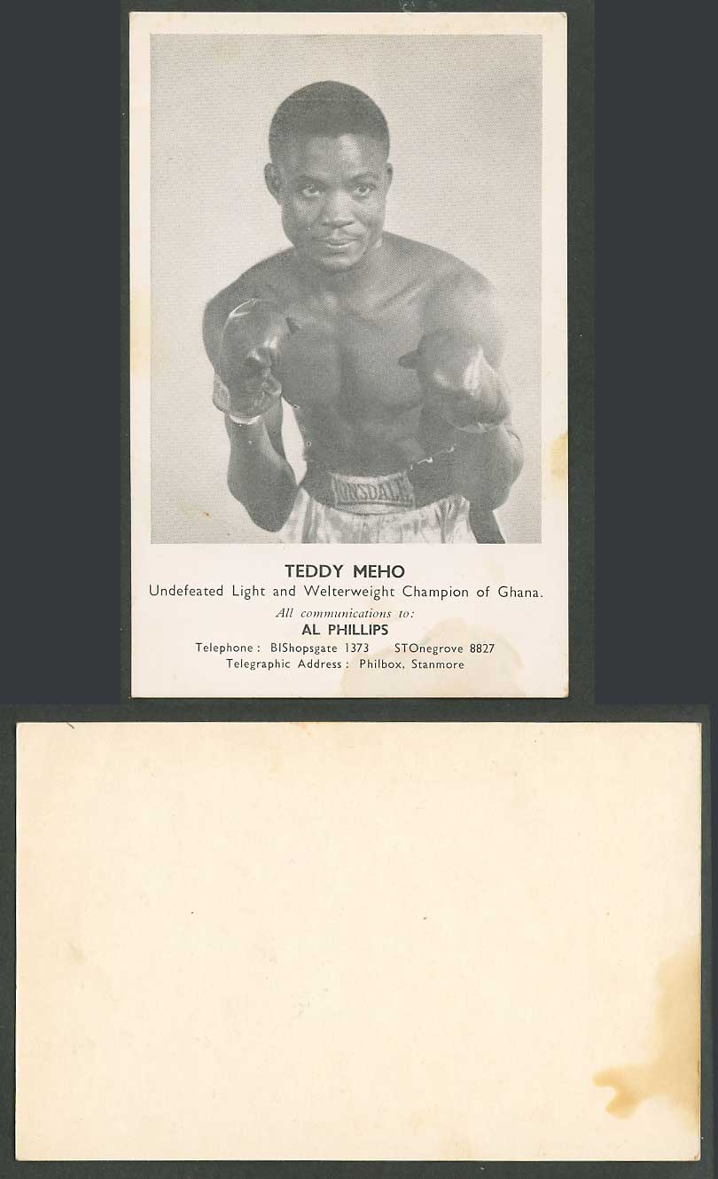 Boxing Boxer Teddy Meho Undefeated Light Welterweight Champion of Ghana Old Card