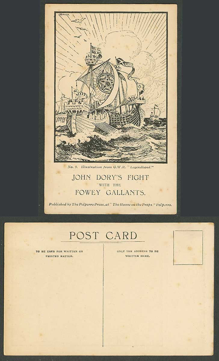 John Dory's Fight with Fowey Gallants GWR Legendland Boats Cornwall Old Postcard