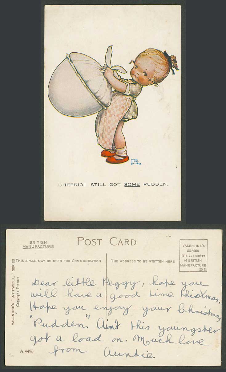 MABEL LUCIE ATTWELL Old Postcard Cheerio Still Got Some Pudden Little Girl A4496