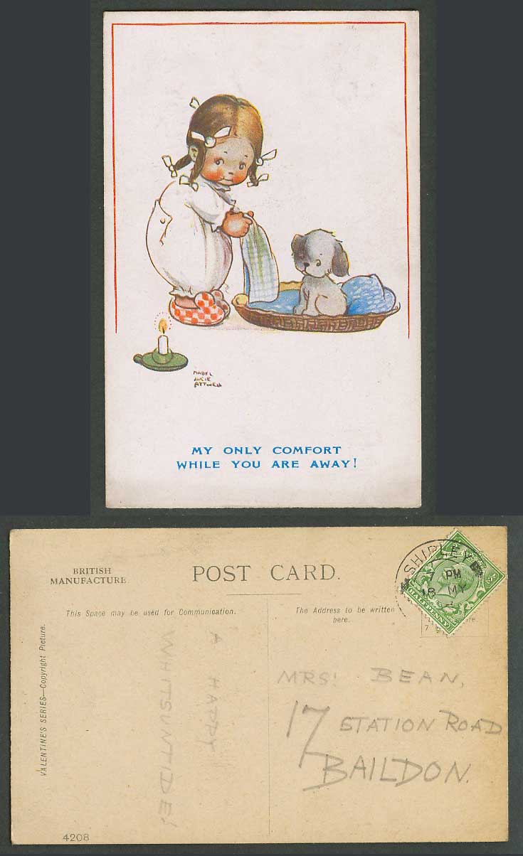 MABEL LUCIE ATTWELL 1918 Old Postcard My Only Comfort While U Are Away Dog 74208
