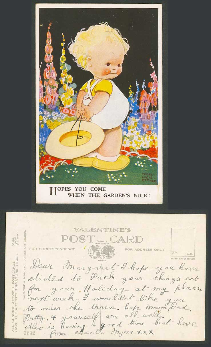 MABEL LUCIE ATTWELL Old Postcard Hopes You Come When The Garden's Nice Girl 3692