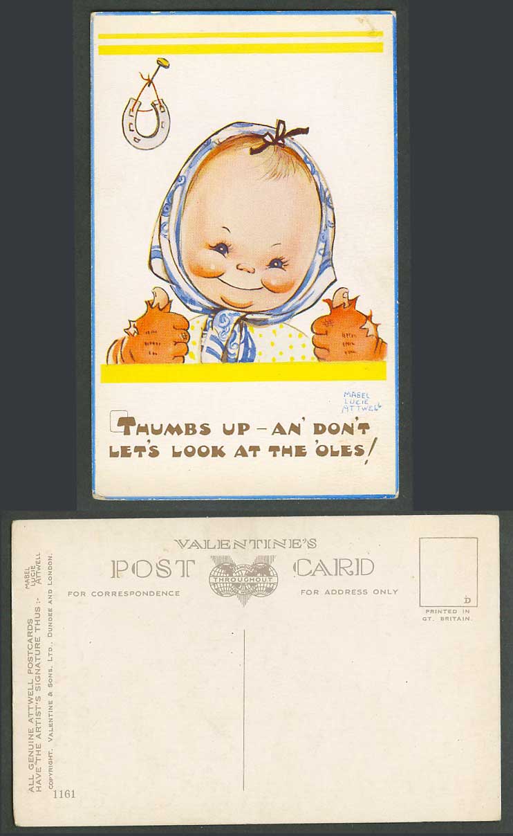 MABEL LUCIE ATTWELL Old Postcard Girl Thumbs Up Lets Look at Oles Horseshoe 1161