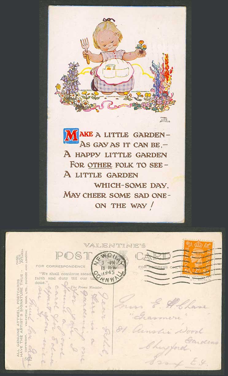 MABEL LUCIE ATTWELL 1945 Old Postcard Make Happy Garden As Gay As It Can Be. 562
