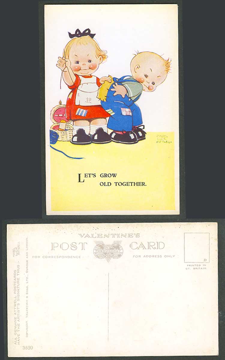 MABEL LUCIE ATTWELL Old Postcard Stitching Trousers Let's Grow Old Together 3530