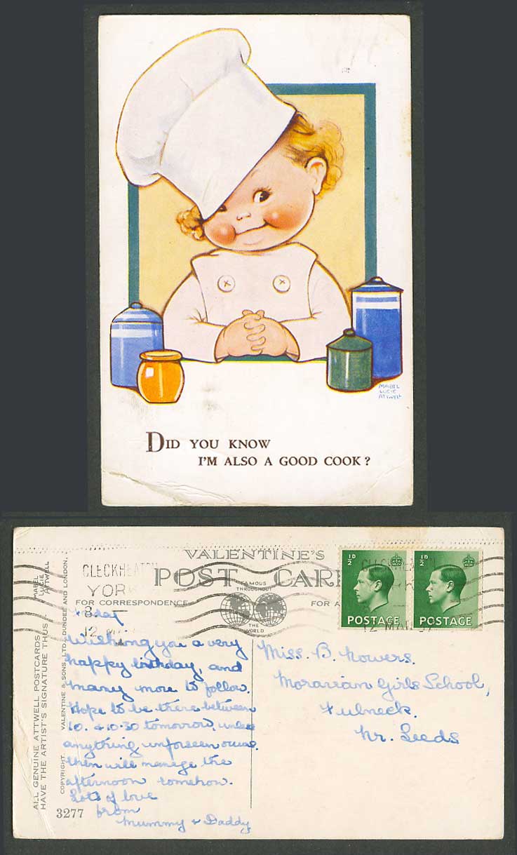 MABEL LUCIE ATTWELL 1937 Old Postcard Chef Did You Know I'm Also Good Cook? 3277