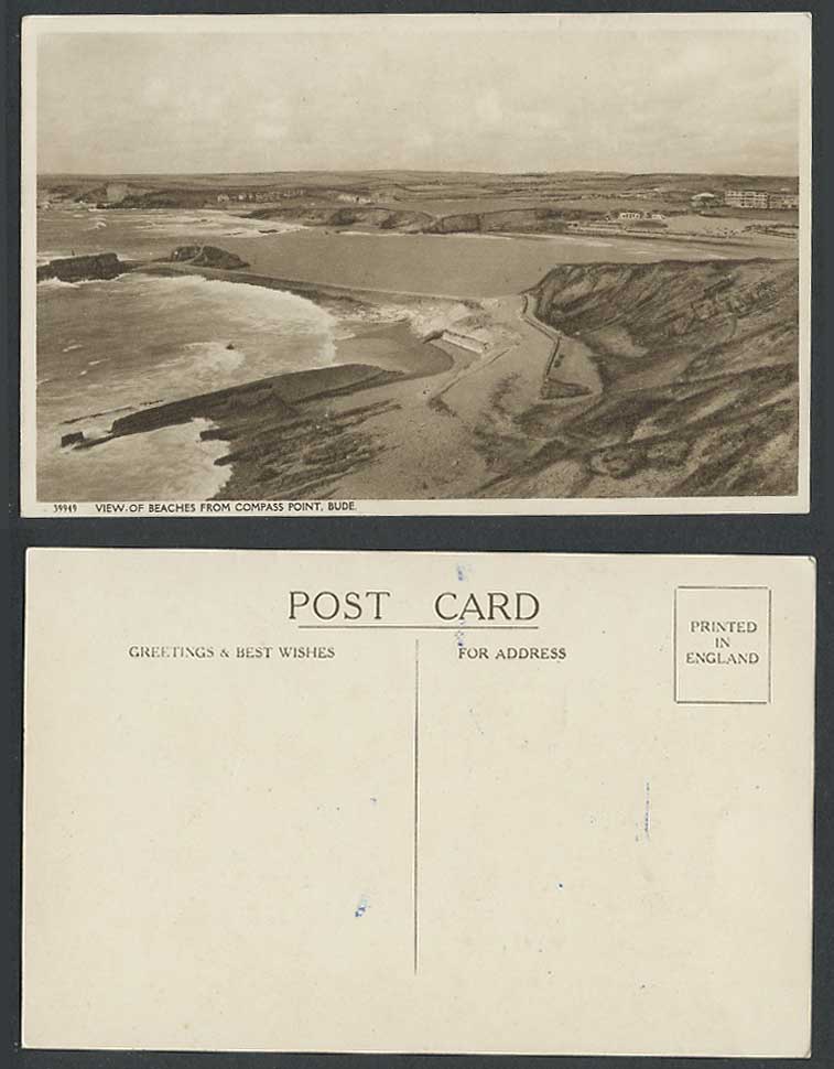 Bude Old Postcard View of Beaches from Compass Point Sea Beach Panorama Cornwall