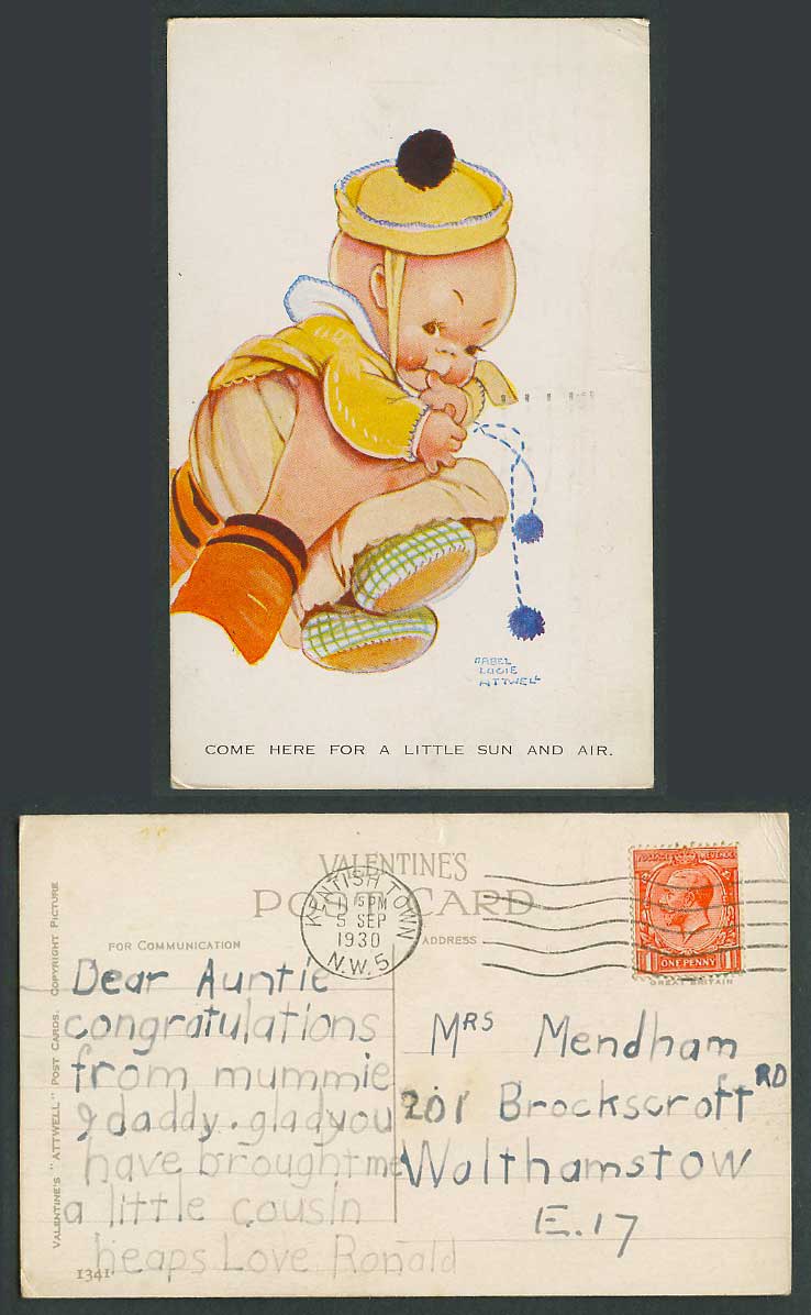 MABEL LUCIE ATTWELL 1930 Old Postcard Baby Come Here For a Little Sun & Air 1341