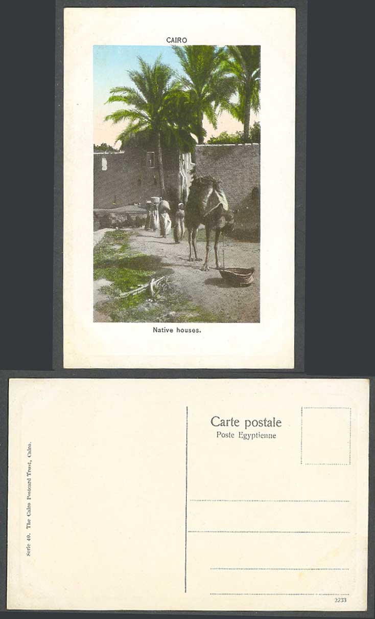 Egypt Old Postcard Cairo Native Houses, Camel, Women Carrying Baskets Palm Trees