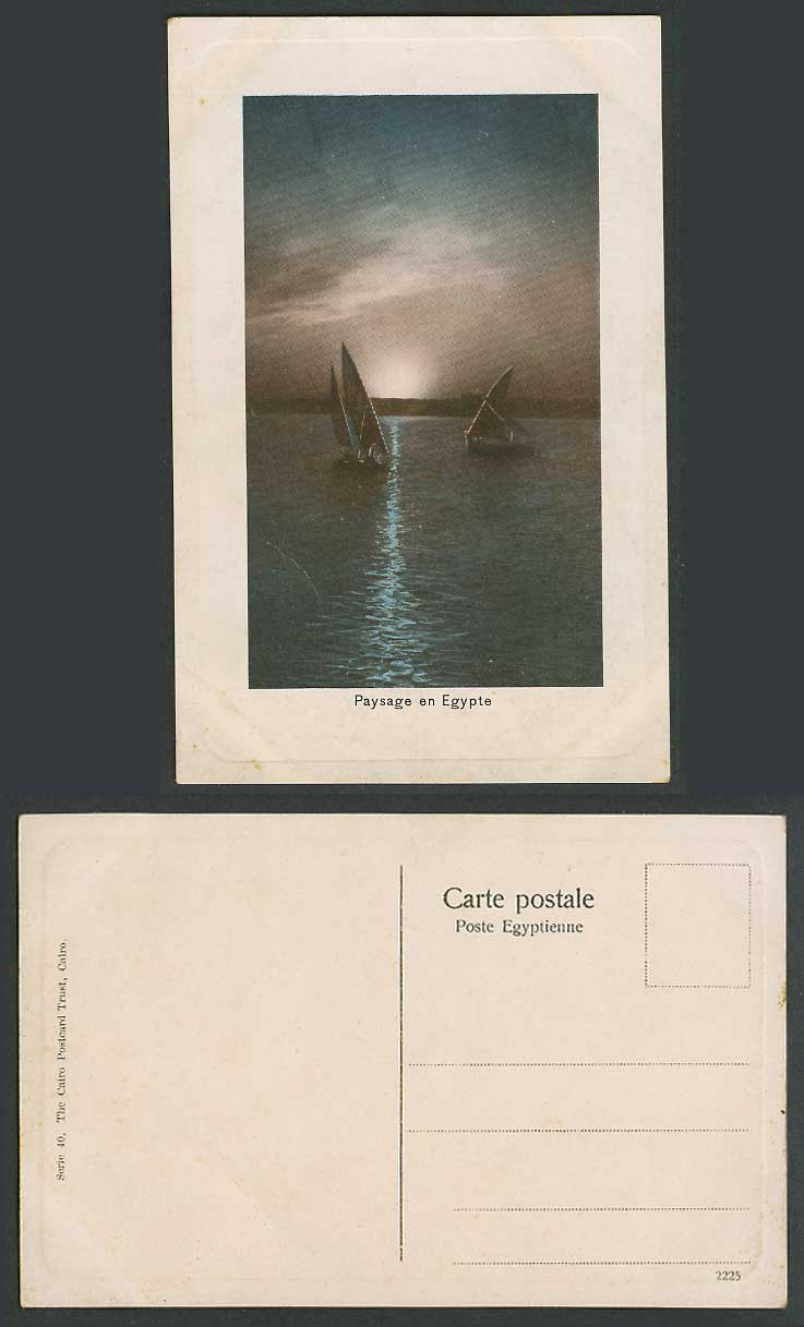 Egypt Old Postcard Paysage en Egypte Landscape, Native Sailing Boats River Scene