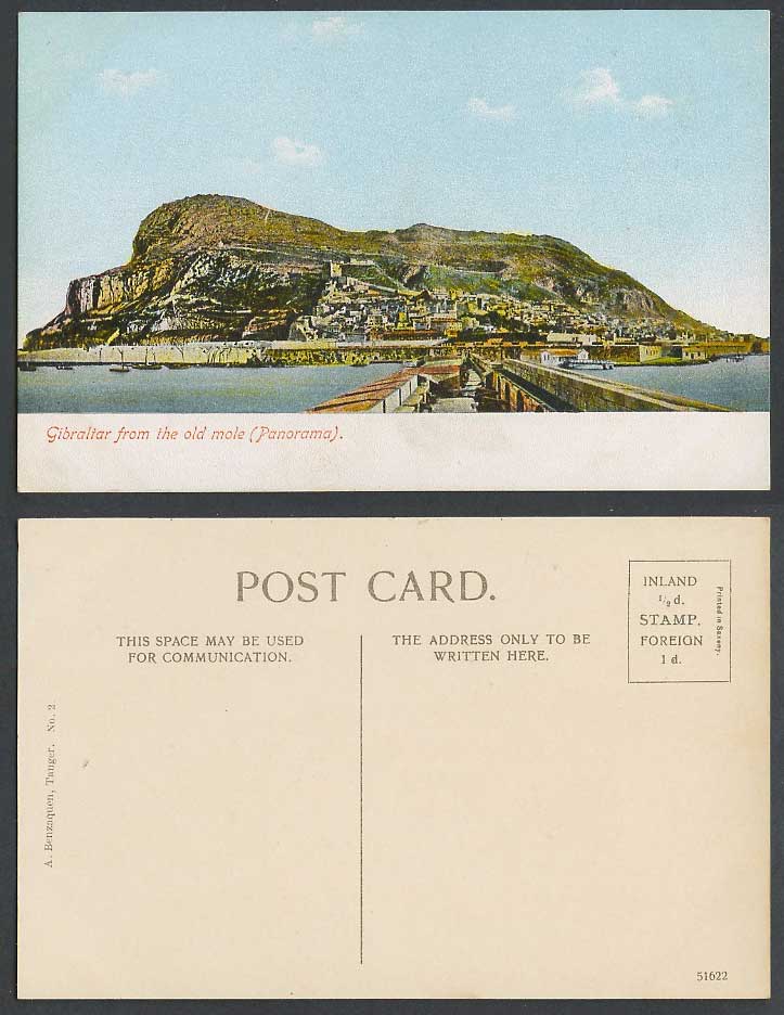 Gibraltar from The Old Mole, Panorama Vintage Colour Postcard A. Benzaquen & Co.
