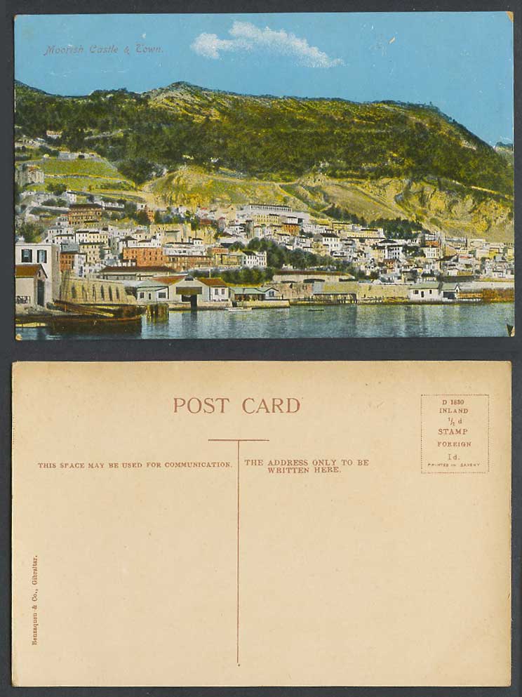 Gibraltar Old Colour Postcard Moorish Castle and Town, Boats, Harbour & Panorama