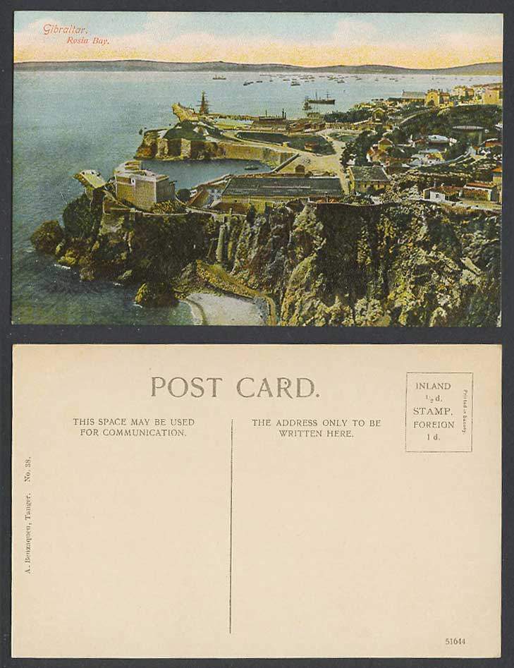 Gibraltar Old Colour Postcard Rosia Bay, Piers, Harbour Boats,  Streets Panorama