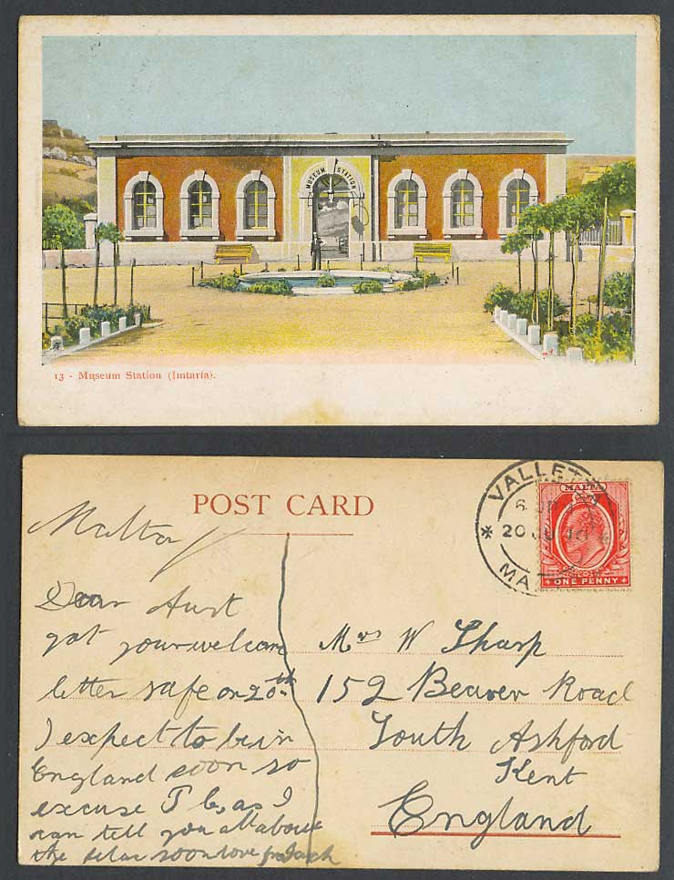 Malta 1d 1910 Old Postcard Museum Station Imtarfa Maltese Railway Train Station