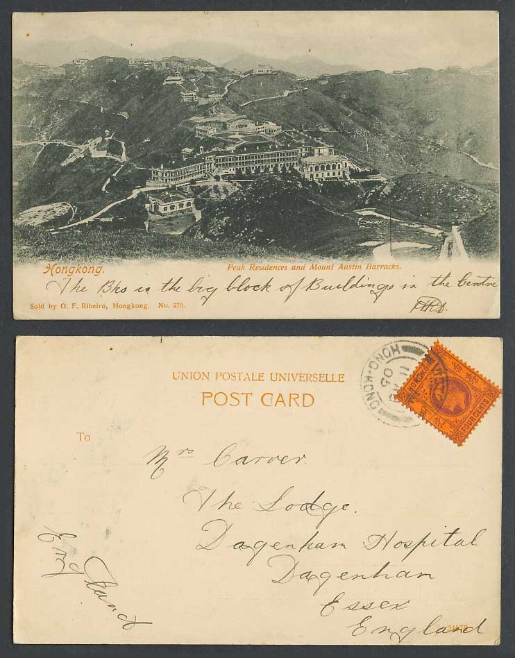 Hong Kong KE7 4c 1905 Old Postcard Peak Residences & Mount Austin Barracks China
