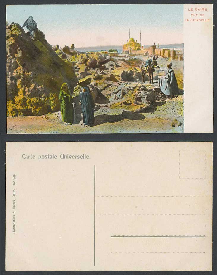 Egypt Old Colour Postcard Cairo Citadel, Le Caire Vue de Citadelle, Donkey Women