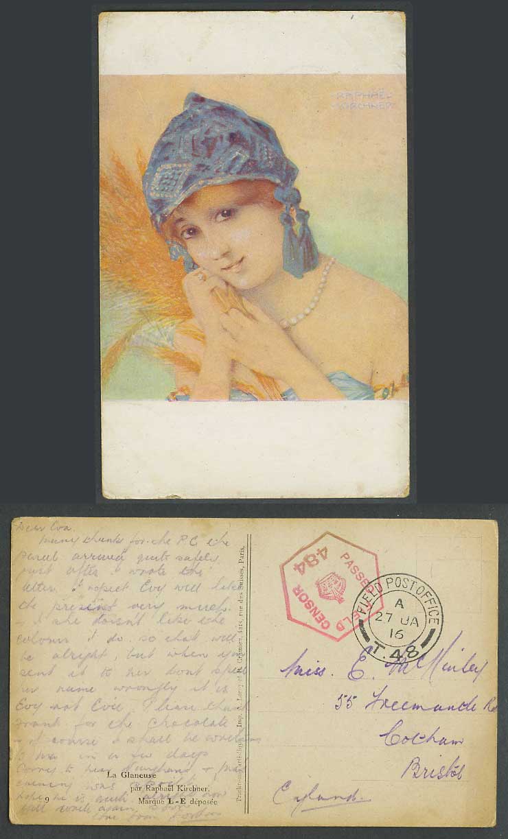 Raphael Kirchner WW1 Censor 1916 Old Postcard La Glaneuse The Gleaner Wheat Girl