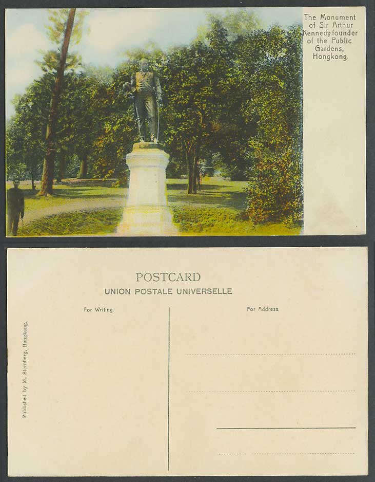 Hong Kong Old Colour Postcard Sir Arthur Kennedy Monument Public Gardens Founder