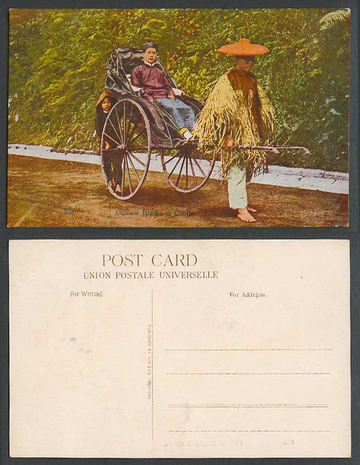 China Hong Kong Old Colour Postcard Chinaman Chinese Ricksha Rickshaw Coolie Boy