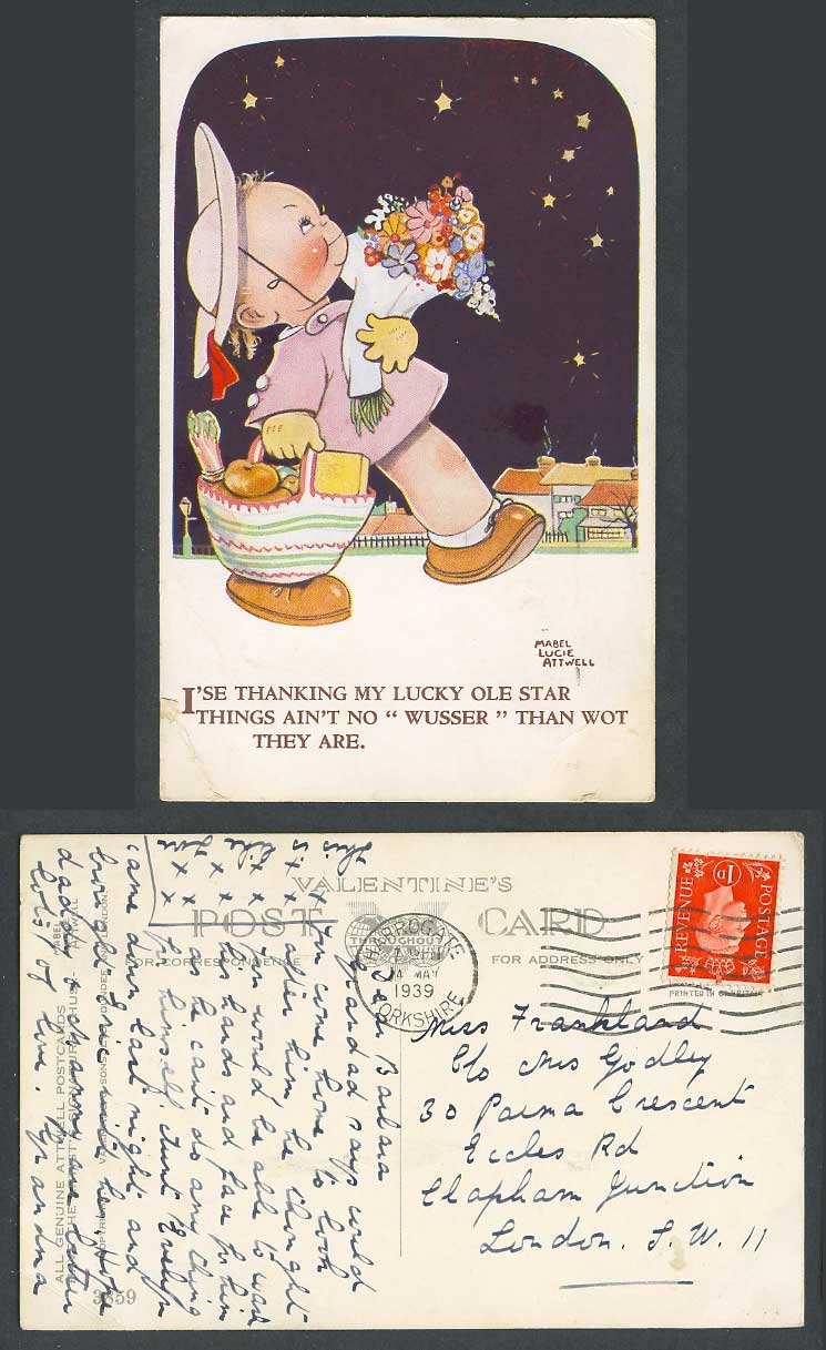 MABEL LUCIE ATTWELL 1939 Old Postcard Thank My Lucky Star Things Not Worser 3859