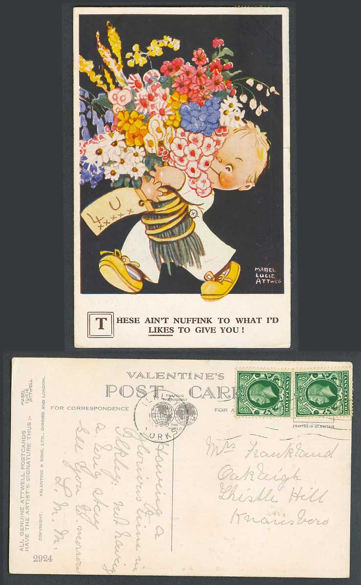 MABEL LUCIE ATTWELL 1935 Old Postcard Ain't Nuffink to I'd Like to Give You 2924