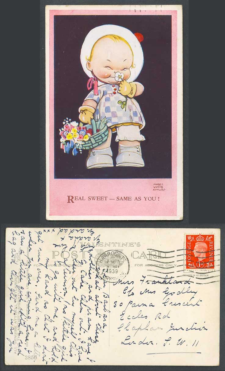 MABEL LUCIE ATTWELL 1939 Old Postcard Real Sweet - Same as You! Flowers No. 3856