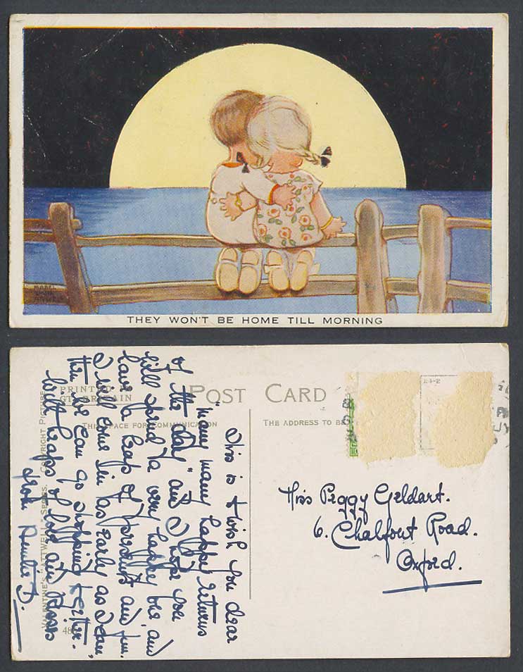 MABEL LUCIE ATTWELL Old Postcard They Won't Be Home Till Morning. Half Moon A486