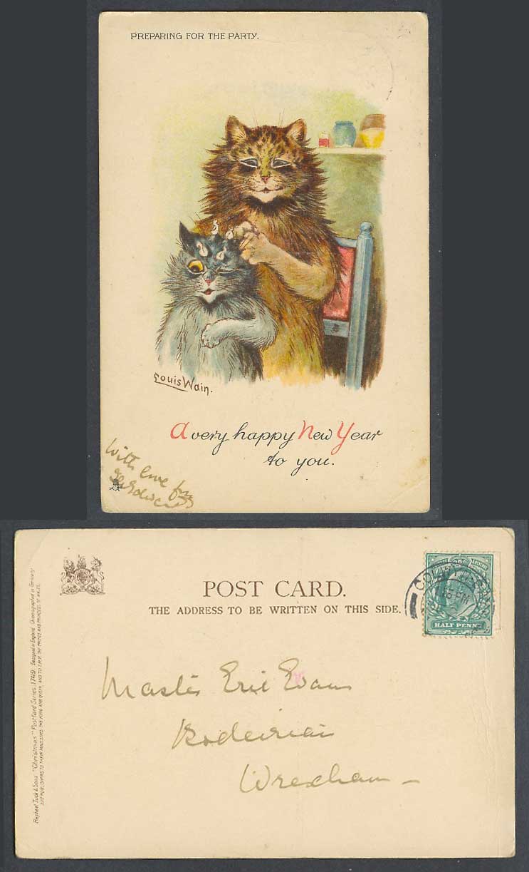 LOUIS WAIN Artist Signed Cat Kitten Preparing for Party 1903 Old Tuck's Postcard