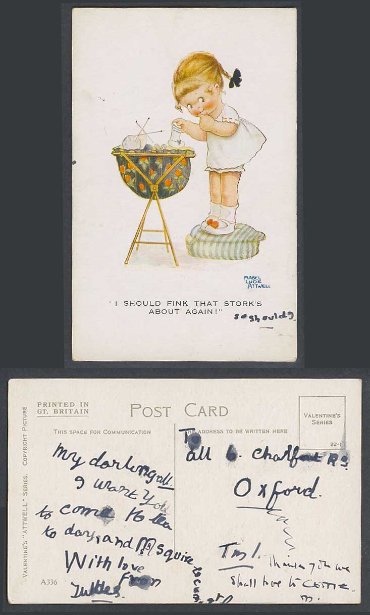 MABEL LUCIE ATTWELL Old Postcard I Should Fink That Storks About Again! Sock 336