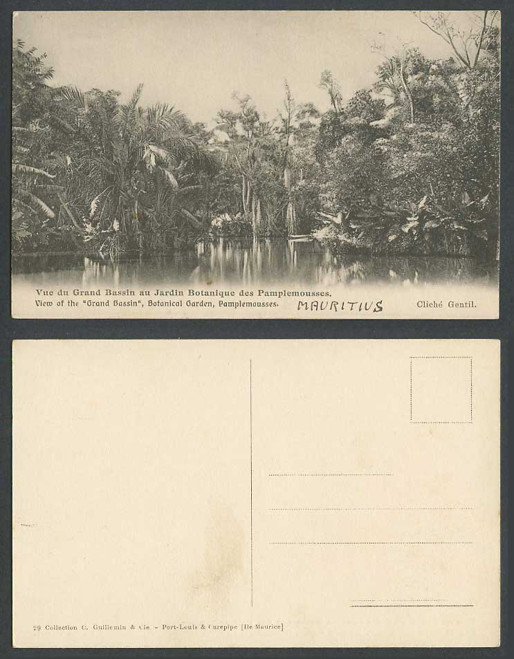 Mauritius Old Postcard Grand Bassin Jardin Botanique des Pamplemousses B. Garden